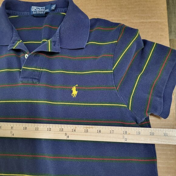 VTG Polo by Ralph Lauren Men's Large Striped Polo Shirt Navy Blue Streetwear Y2K - Picture 5 of 8